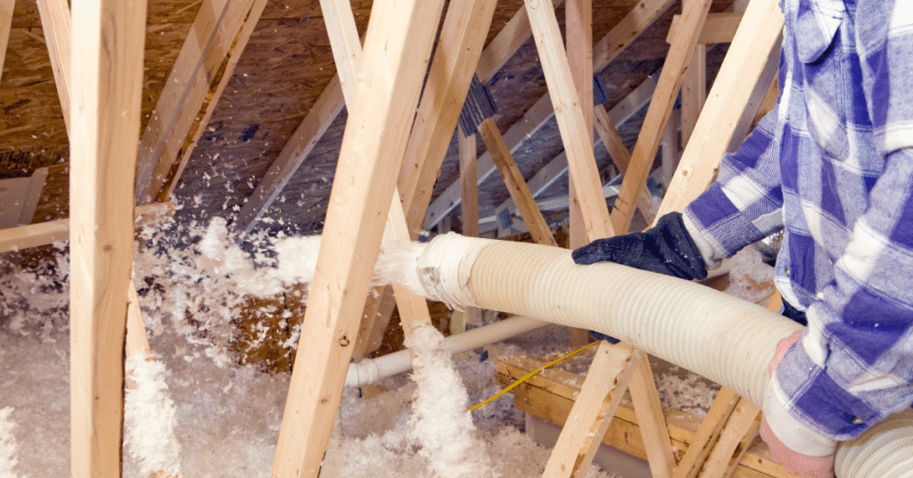 Isolatør lægger loftisolering